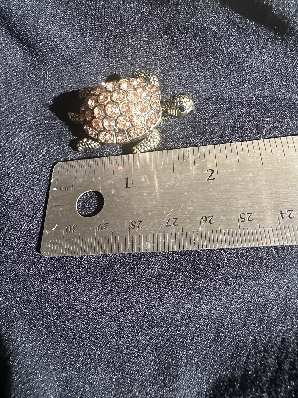 Vintage inspired Turtle Brooch Pin - Silver Tone with Champagne Crystals